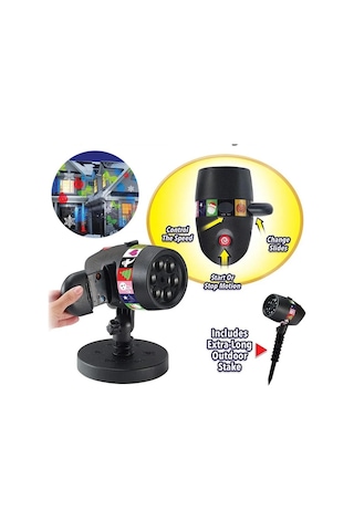 Sge Teknoloji 12 Farklı Desen Lazer Projektör Yansıtmalı Ev Bahçe Dekorasyon Aydınlatma