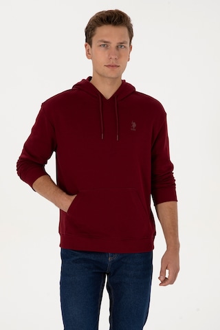U.S. Polo Assn. Erkek Comfort Fit Kapüşonlu Bordo Basic Sweatshirt 50313746-VR014