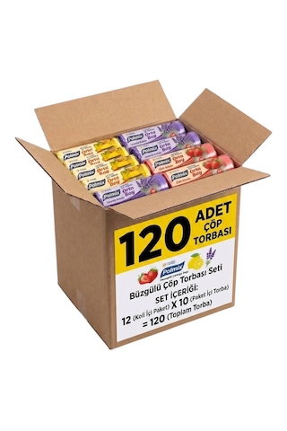 Polmix Büzgülü Çöp Torbası Orta Boy 12 Paket Toplam 120 Adet Çilek, Limon Ve Lavanta Kokulu 55x60 Cm Dayanıklı Ve Sızdırmaz