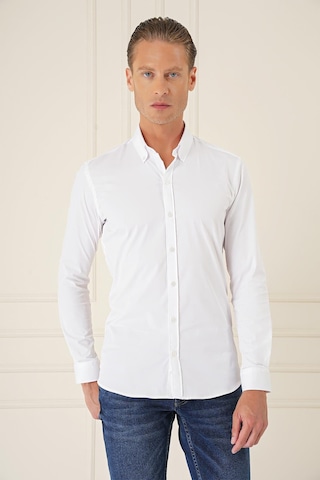 Efor Slim Fit Düğmeli Yaka Esnek Pamuk Klasik Beyaz Gömlek Gk 727 Beyaz