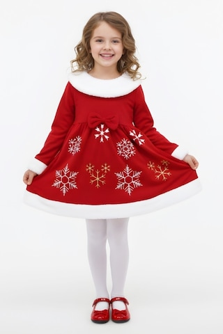 Kız Çocuk Yılbaşı Elbisesi-kloş Etekli-welsoft Yakalı-2 İplik Şardonlu-12435 Kırmızı