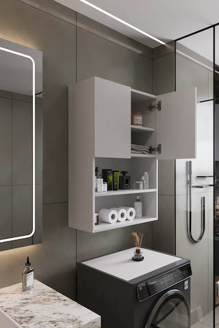 Deniz Modern Banyo Dolabı 2 Kapaklı Raflı Düzenleyici Çok Amaçlı Beyaz