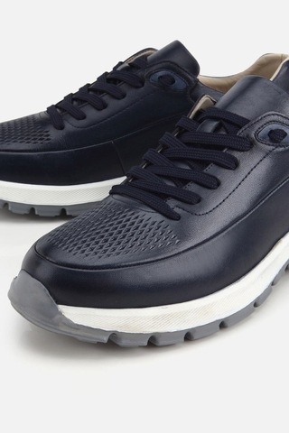 Yaya Erkek Lacivert Deri Kontrast Tabanlı Bağcıklı Sneaker