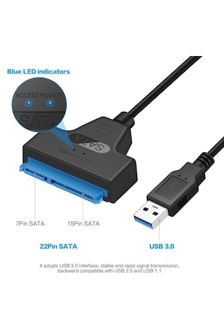 Usb 3.0 - Sata Dönüştürücü Kablo, 2.5 İnç Hdd/ssd Taşınabilir Hard Disk Okuyucu Adaptör