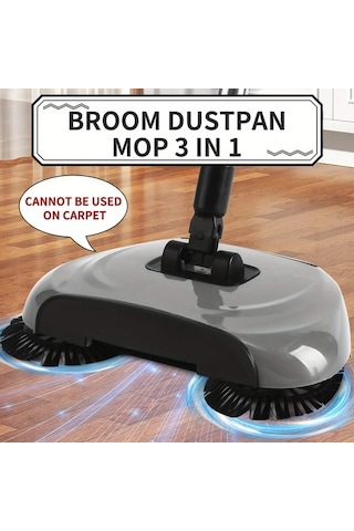 Fochsia A Set Of Gray Hand Push Brooms 3 İn 1 Manuel Yer Temizleme Sistemi Süpürge Paspas Hortumlu