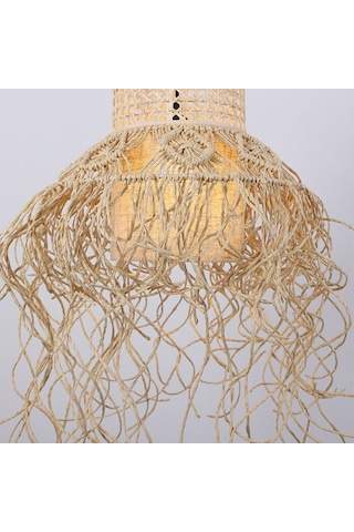 Bohem Etnik Doğal Hasır Doğal Rafya Bambu & Rattan Handmade Dekoratif Sarkıt Saçaklı Avize 40x60cm-9096412593538 Bej