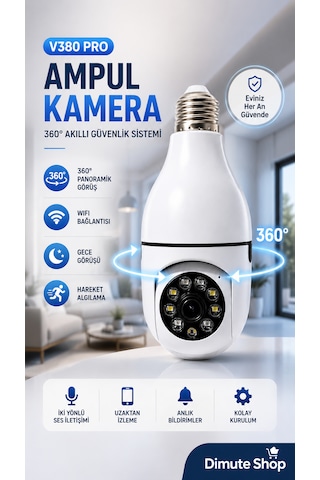 V380 Pro Ampul Kamera 360 Wifi Güvenlik Kamerası Gece Görüşlü Hareket Sensörlü
