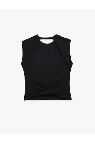 Koton Pamuklu Slim Fit Bisiklet Yaka Kolsuz Sırt Detaylı Bluz Siyah 6sak10337ek
