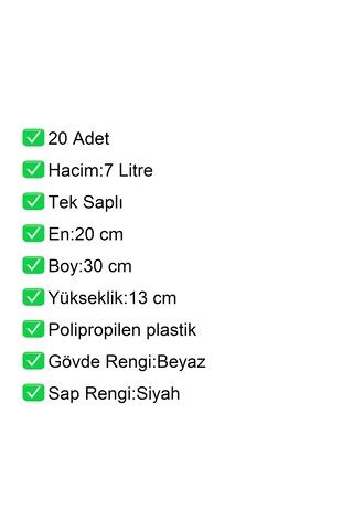 Kozmetik Ve Bijuteri Plastik Alışveriş El Sepeti 7 Litre Beyaz 20 Adet / En:20 Boy:30 Yükseklik:13 Cm Beyaz