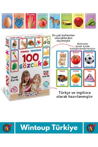 Özel Üretim Çocuk Hafıza Zeka Koordinasyon Geliştirici Eğitici İngilizce Türkçe İlk 100 Sözcük Kart