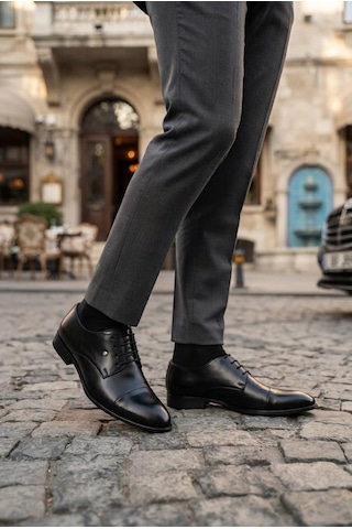 Fort 920202 Siyah Cilt Damat Ayakkabısı Takım Ayakkabısı Erkek Ayakkabı