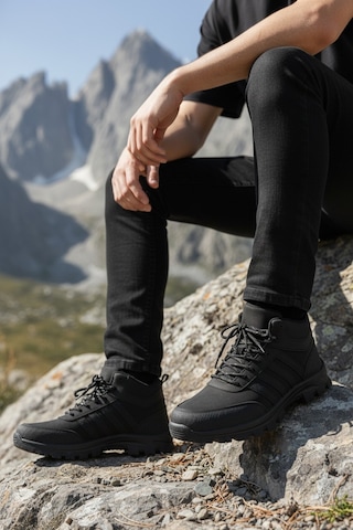 Khayt Paton Su Ve Soğuk Dayanıklı Erkek Kadın Outdoor Bot Ayakkabı Siyah - Siyah