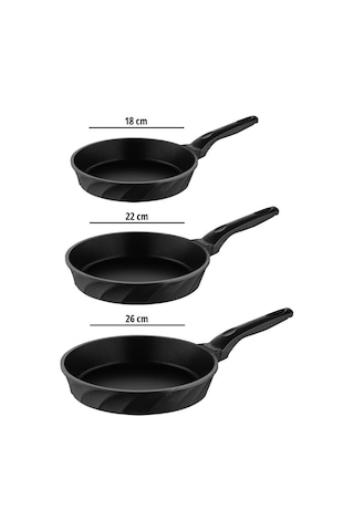 Vento Döküm Titanyum Kaplama 3 Parça Tava Seti - Siyah Siyah