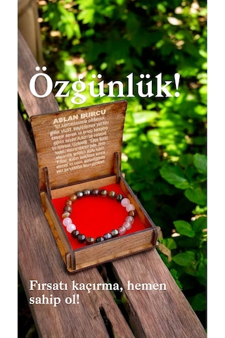 Aslan Burcu Doğaltaş Bileklik %100 Doğal Taş, Tütsü Hediyeli, Kutulu Hediyelik Çok Renkli