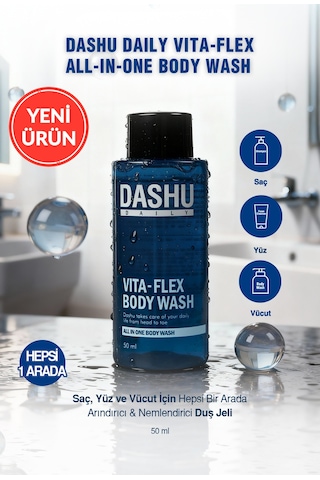 Saç, Yüz Ve Vücut İçin Hepsi Bir Arada Duş Jeli Dashu Daily Vita-flex All In One Body Wash 50ml Narenciye
