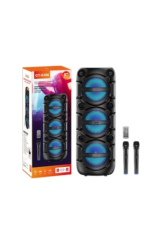Gy-8306 Çift Karaoke Kablosuz Mikrofonlu Speaker Şarjlı Taşınabilir Hoparlör Bluetooth Fm Radyo Hafıza Kartı Ve Usb Girişli Tws Özellikli Ses Sistemi Partybox Ses Bombası