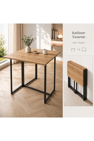 Workcomo Katlanır Çalışma Masası Yemek Masası Mutfak Masası Balkon Masası Siyah - Çam