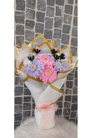 Gerbera Çiçek Buketi - Şönil Çiçek - Yapaydır Çok Renkli
