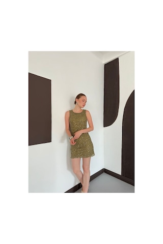 Verymoda Pullu Sıfır Kol Elbise D3120 Haki