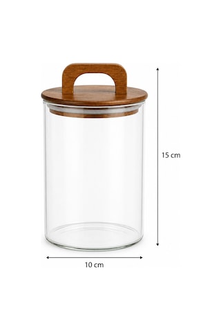 Aria- 3'lü Borosilikat Bambu Kapaklı Kavanoz 900 Ml Düz Kahverengi