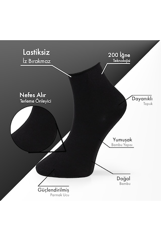 Lion Monroe Saf Bambu Kadın Lastiksiz Siyah - Gri Melanj Soket Dikişsiz Premium Çorap Kutulu 6'lı / Iz Bırakmaz / Sıkmayan Çorap L5952az