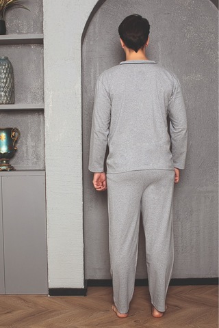 Sude Homewear Erkek Düğmeli Pijama Takımı Gri