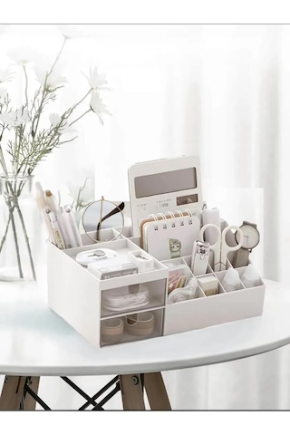 Office 2 Çekmeceli Masa Üstü Düzenleyici - Ofis Kalemlik Bölmeli Beyaz