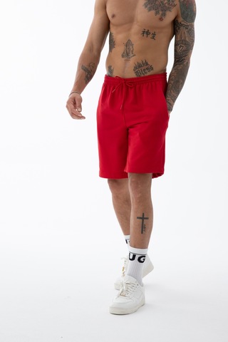 Erkek Kırmızı Yüksek Kalite Relax-fit Rahat Kesim %100 Pamuk Bağcıklı Siyah Düz Basic Şort Kırmızı