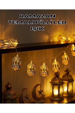 Mey İthalat Pilli Ramazan Işıkları Altın Renk Fener Figürlü Led Süsleme Çok Renkli