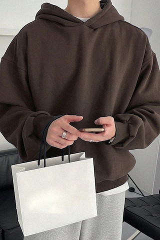 Tarz Cool Erkek Kapüşonlu Oversize Sweatshirt Kahverengi