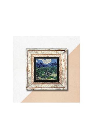 Van Gogh Zeytin Ağaçları Taş Duvar Tablosu - Çerçeveli Taş Tablo - Dekoratif Duvar Sanatı - Modern Ev Ve Ofis Du