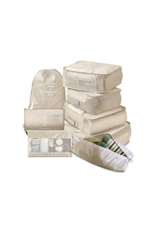 Novahub Düzenli Paketleme İçin 8 Parçalı Seyahat Saklama Çantası Seti - Bej, Uzun Ve Kısa Seyahatler İçin Bej