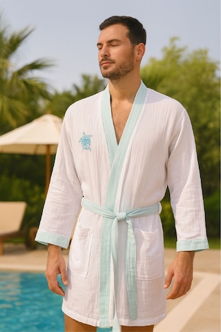 Baskılı Müslin Kimono Bornoz Unisex %100 Pamuk Yumuşacık 2 Katlı Doğal Kumaş - Ztmbb10 Turkuaz