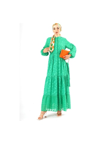 Yeşil Şifon Kawel Elbise Yeşil