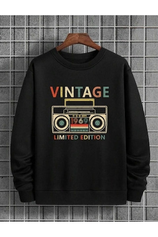 Hunors Sportswear & Company Vıntage Baskılı Unisex Model Pamuklu Bisiklet Yaka Sweatshirt SIYAH