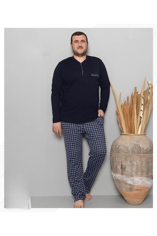 Pijamoni Erkek Battal Düğme Yaka Penye Uzun Kol Pijama Takımı 6720/10 - 1 Adet Siyah