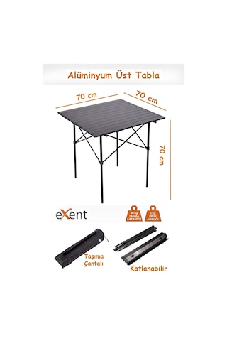 Exent Katlanır Kamp Masası, Suya Yağmura Dayanıklı Piknik Masası, Taşıma Çantalı - 70 Cm Çok Renkli