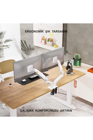 Nb F160 Beyaz 17-27" Çift Kol Monitör Tutucu 2-9 Kg Amostisörlü Vesa Monitör Standı