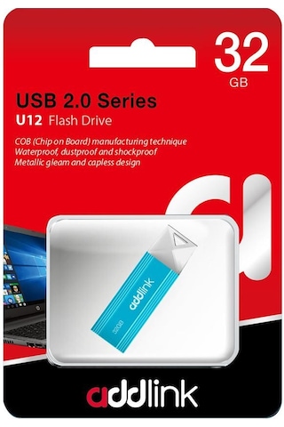 Addlınk 32gb Usb 2.0 U12 20mbs-10mbs Flash Drive Aqua Ad32gbu12a2