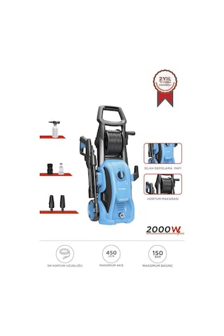 Torima Hpc-01 Mavi Yüksek Basınçlı Oto, Halı, Bahçe Temizleme Ve Yıkama Makinesi 2000w, 150 Bar Mavi