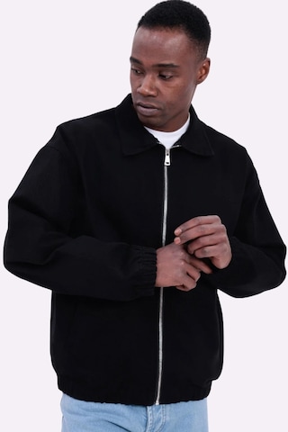 Freemen Erkek Basic Gabardin Kumaş Fermuarlı Oversize Mevsimlik Polo Yaka Ceket Siyah