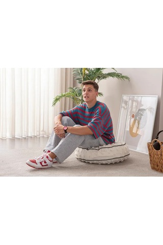 Çok Amaçlı Puantiyeli Keten Yer Bahçe Minderi Fermuarlı İç Dolgul