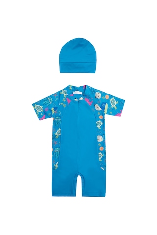 Uv Korumalı Kısa Kollu Tulum Bebek Çocuk Yüzücü Mayo 1910 Mavi Mavi