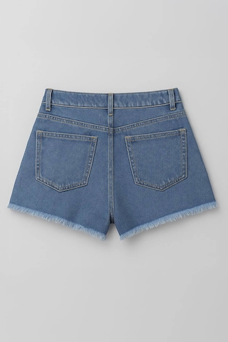 Kadın Yüksek Bel Kemerli Jean Şort Etek Açık Mavi