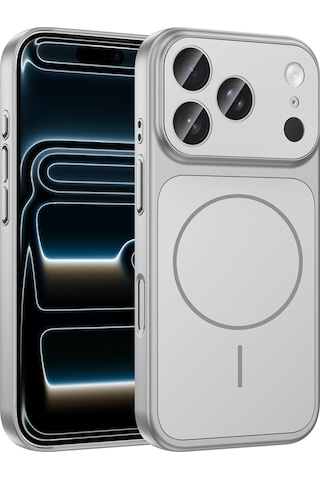 Apple Uyumlu iPhone 17 Pro Max Kılıf Zore M-safe Şarj Özellikli Kamera Korumalı Formen Kapak Gümüş