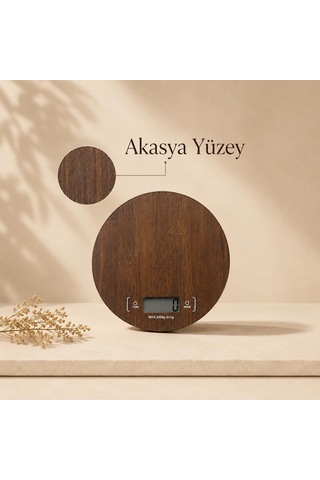 Akasya Ahşap Görünümlü Dijital Mutfak Terazisi 5 Kg, Hassas Mutfak Tartısı, Gramaj Ölçer, Gıda Ve Hamur Ölçüm Tartısı Çok Renkli
