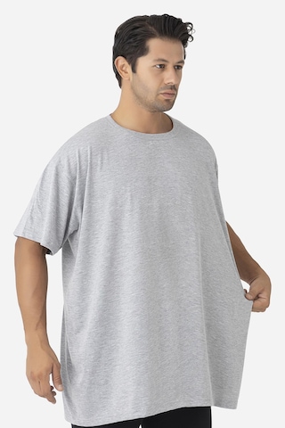 Arma Yıldız Erkek Gri Büyük Beden Tişört Sıfır Yaka Kısa Kollu %100 Pamuk Penye Gri