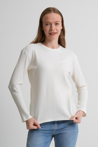 Alexander Gardi Uzun Kollu Fitilli Basic Kadın Sweatshirt Beyaz
