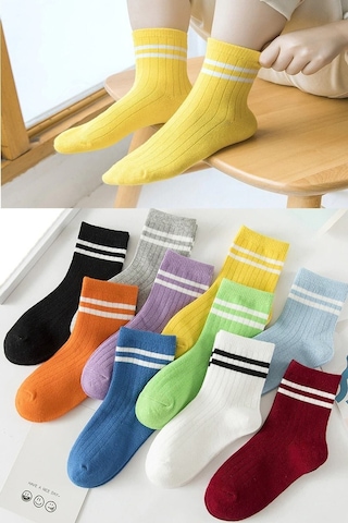 Bgk 10 Çift Çocuk Çember Desenli Soket Çorap -0360-çok Renkli-çocuk Klasik Renkli