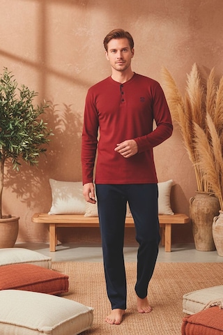 Kompedan Erkek Patlı Yaka Kareli Pamuklu Pijama Takımı Bordo Bordo